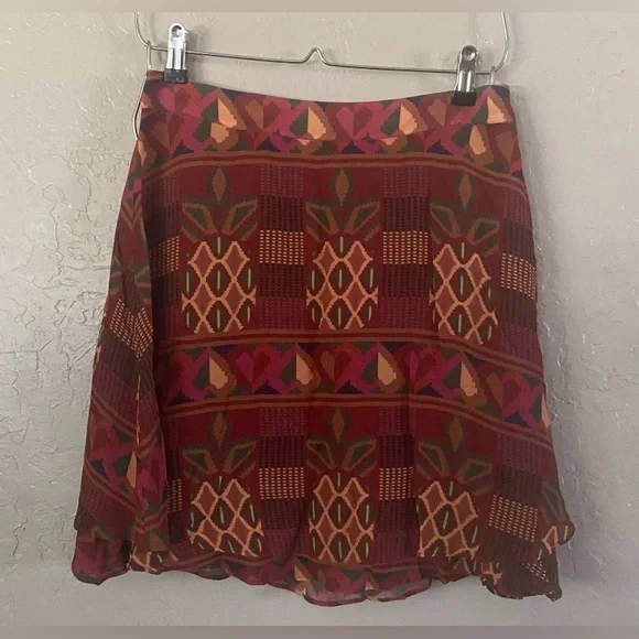 Anthropologie Farm Rio chiffon mini skirt Sz M Multicolor pineapple